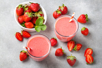 Strawberry smoothie or milkshake drink.