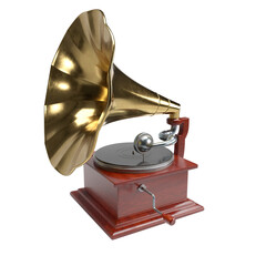 Classic Gramophone with Golden Horn and Wooden Base