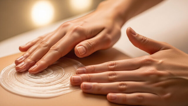 Close-up of Hands Applying a Medical Ostomy Bag to a Persons Abdomen.