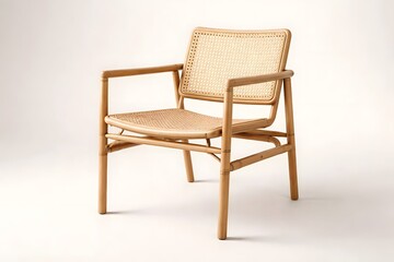 Obraz premium Rattan Armchair in Neutral Interior for Modern Home Decor and Lifestyle Branding