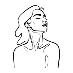 Dibujo con línea continua del retrato de una hermosa joven enviando un beso © teracreonte