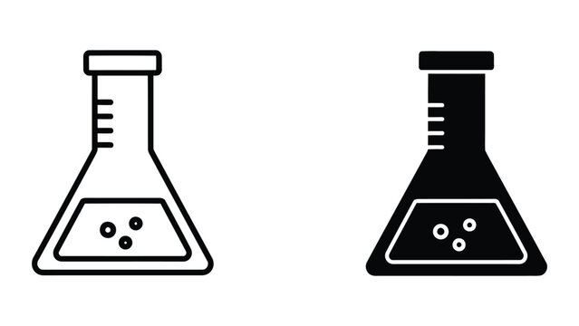 Erlenmeyer flask icon outline and solid black