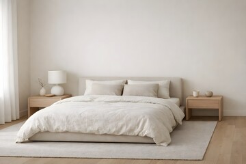 Minimalist Bedroom Interior with Neutral Tones for Modern Home Design and Real Estate Marketing
