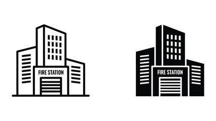 Fire station building outline and silhouette
