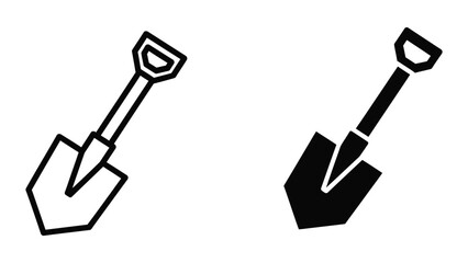 Two shovel icons, one outlined and one filled, on white background © vactor guru