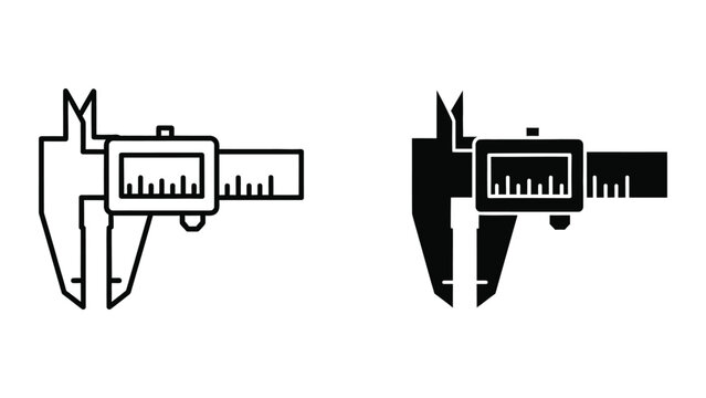 Vernier caliper icon in black and white outline