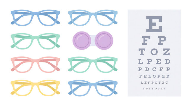 Colorful Eyeglasses and Eye Chart Illustration.