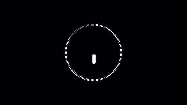 5 Seconds Countdown Timer Glitch From 5 to 0 4K AlphaChannel White Digital Number with Circular Progress Ring and Radial Tick Marks Center Screen Subtle Flicker Glitch Effect on Black Background 