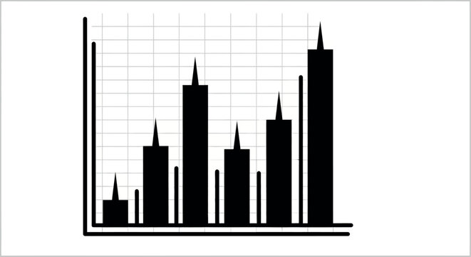 A graphic illustration shows a black city skyline with skyscrapers on a grid chart background.