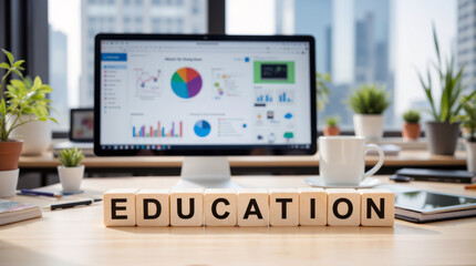Fototapeta premium Education and e-learning strategy with student progress metrics, academic performance reporting for schools and training programs, curriculum planning and outcomes evaluation for administrators