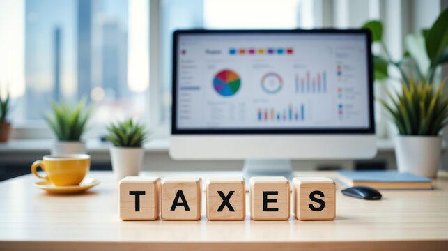 Taxes preparation and tax return filing workflow with deductible tracking, income reporting and payment deadlines for small business owners and freelancers during yearly tax season