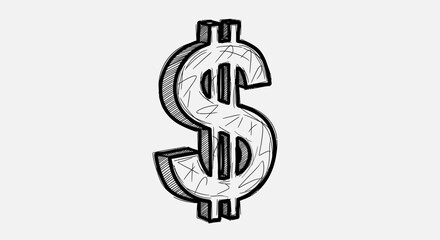 Obraz premium Broken Dollar Sign in Simple Sketch Style with Black Outline on White Background for Finance Illustration