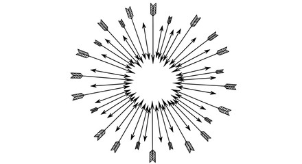 Fototapeta premium Arrows in Circular Formation with Monochromatic Tone in High Contrast Lighting on White Background for Business Strategy