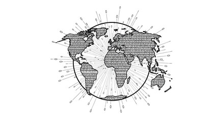 Obraz premium Globe illustration in vintage style with hatching technique in black and white for educational purposes