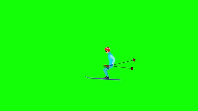 Skier on green background winter sport animation