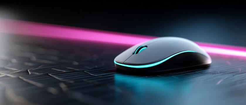 Futuristic computer mouse with neon lights