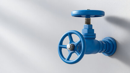 Blue industrial water valve on wall