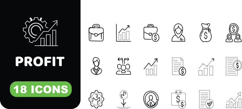 Collection of icons representing profit, finance, and business growth metrics