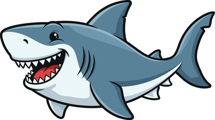 Fototapeta premium Cartoon Shark Character with Big Smile and Sharp Teeth for Marine Life, Ocean, and Animal Illustration Projects