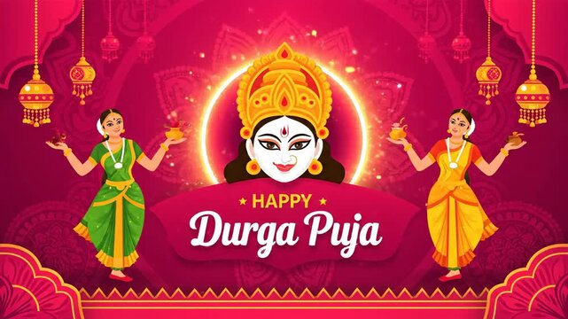 Happy Durga Puja Festival Animation Greeting Card