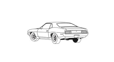 Fototapeta premium Vintage Muscle Car Line Drawing Illustration.