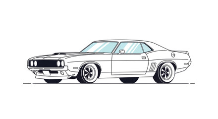 Fototapeta premium Vintage Muscle Car Side View Illustration.