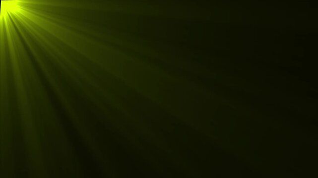 Lens flare effect on black background. Concert, performance, entertainment or laser show concept in yellow tone, 4K video. Overlay light effect animation