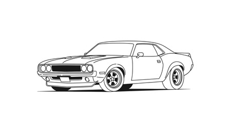 Obraz premium Vintage Muscle Car Line Drawing Illustration.
