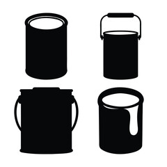 Various paint cans and buckets depicted as black silhouette vector icons for design © Muntahaart