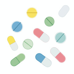 Colorful Pills and Capsules on White Background