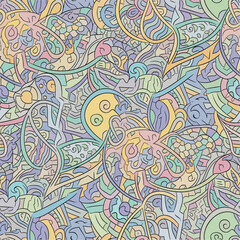 Fototapeta premium Abstract seamless pattern with colorful lines and shapes in pastel colors for background.