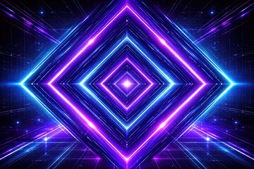 Neon Geometric Tunnel With Purple Light