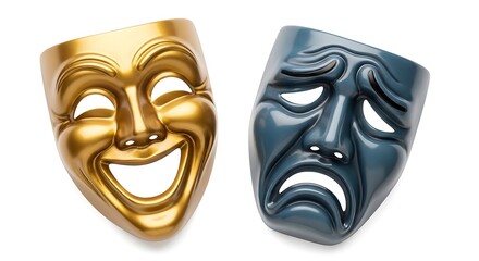 Theater masks symbolizing comedy and tragedy, dramatic masks, theater performance, emotional expressions.