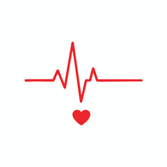 Red Heartbeat Line with Heart Symbol