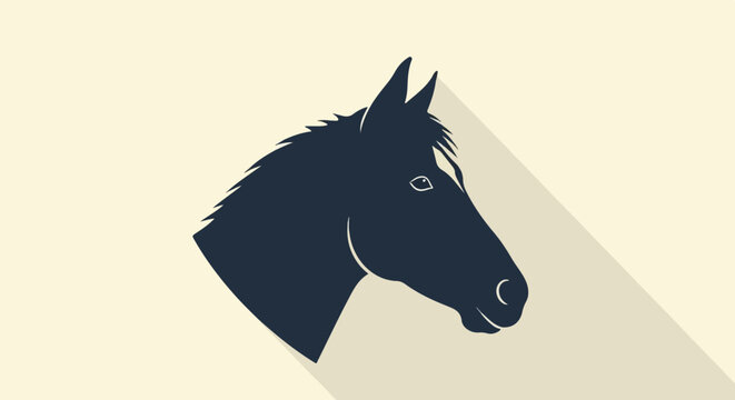 Stylized dark blue horse head silhouette with long shadow