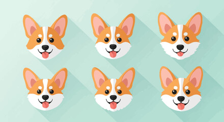 Fototapeta premium Six smiling corgi dog faces in a grid pattern