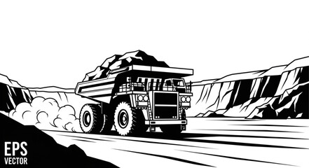 Heavy Duty Mining Dump Truck Hauling Rocks on a Mountain Road. © Budd