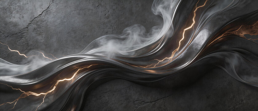 Black and White Abstract Marble Texture with Bronze Metallic Veins Fluid Art