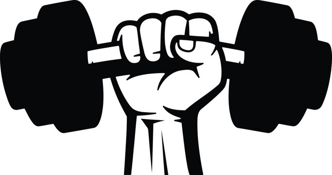 Fist holding a weight dumbbell representing strength power and fitness isolated on transparent background for sports concepts