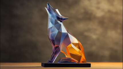 Geometric Glass Dog Statue Howling, Abstract Polygonal Animal Sculpture, Modern Luxury Interior Decor with Color Gradient Crystal Art