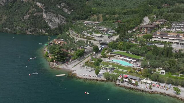 Italy Lake Garda Limone Sul Garda Aerial Drone view