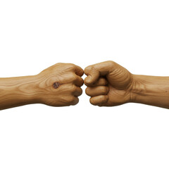Wooden Fists Bumping Together in a Symbolic Gesture