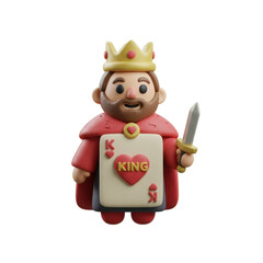 Cute 3d King Character Holding Sword and Playing Card