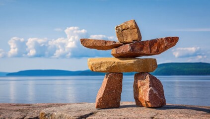 Stacked stones figure by water
