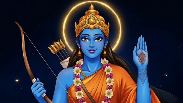 Ram Navami divine illustration of Lord Rama blessing devotees with bow and arrow spiritual devotion culture faith and Indian religious festival ... 