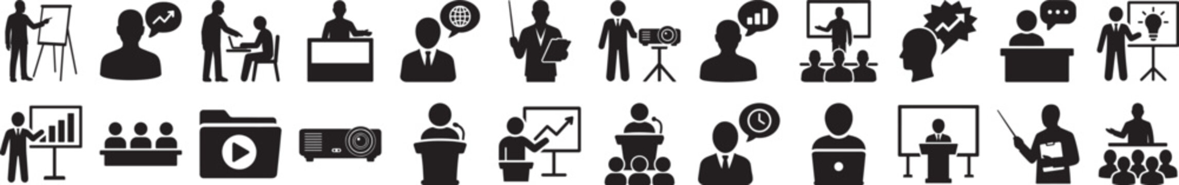 Modern bold silhouette business presentation icon set vector.