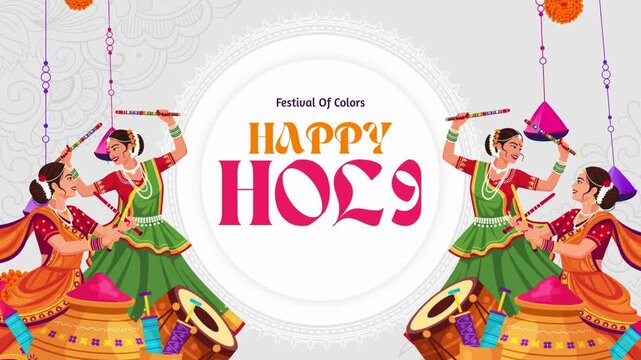 Happy Holi Orange and White Traditional Greeting Video