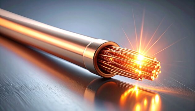 Vibrant copper electrical wiring glowing with energetic light and conductivity