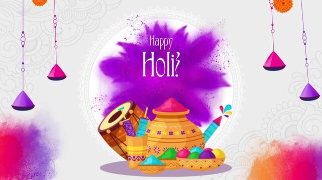 Happy Holi Purple and Blue Modern Greeting Video
