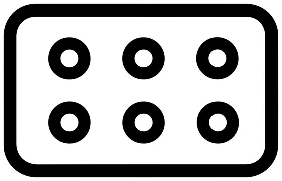 Minimalist black line icon of braille tactile sign with six dots on white background for accessibility symbols